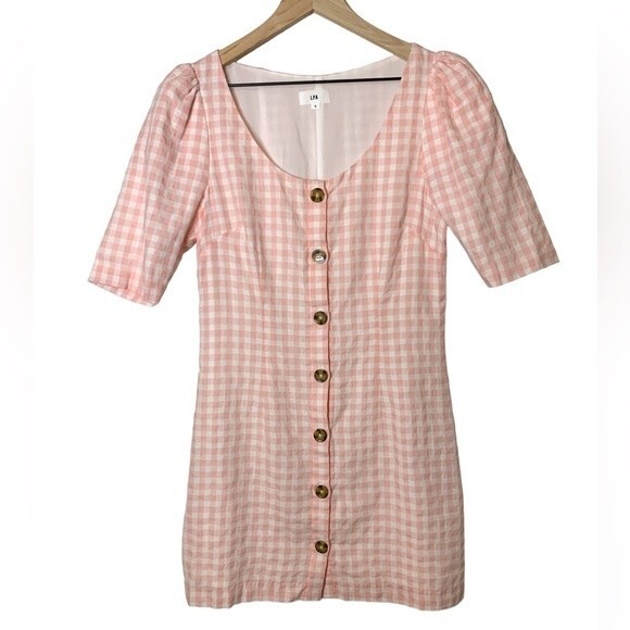 NWOT LPA Revolve Puff Sleeve Button Up Dress in Baby Pink. Size Small - Picture 8 of 9